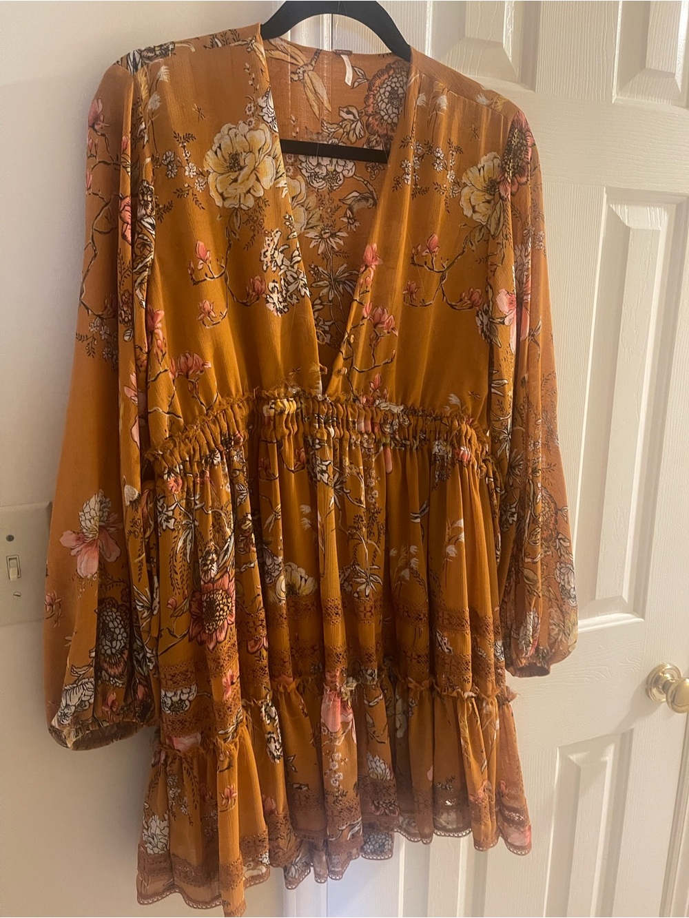Free People Floral Mustard Boho Tiered Dress